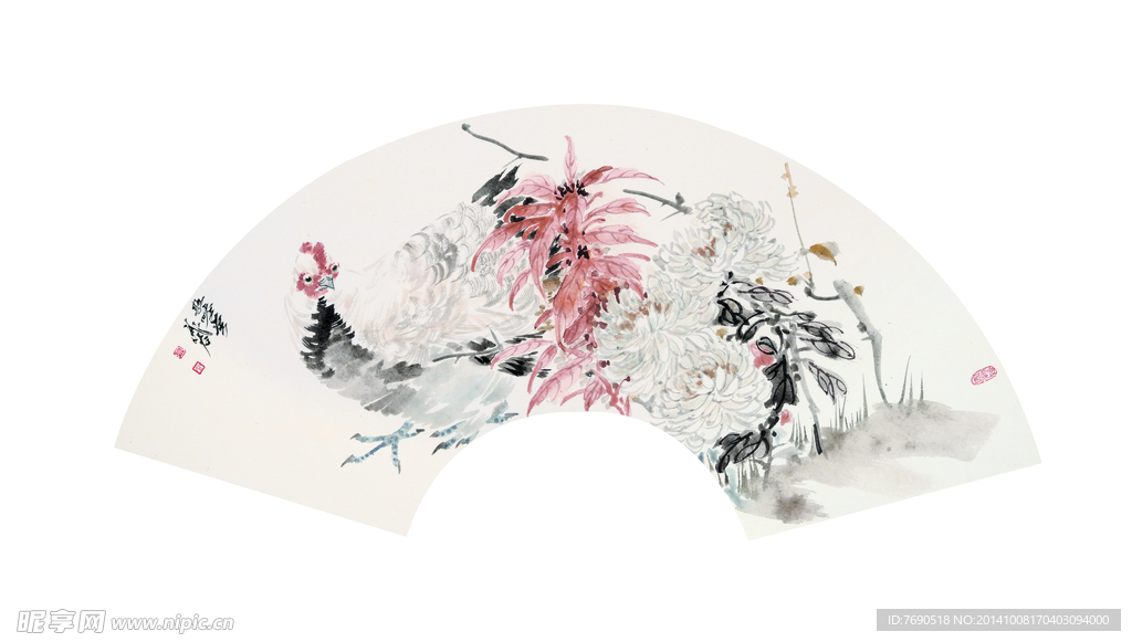 中国画扇面高清合层