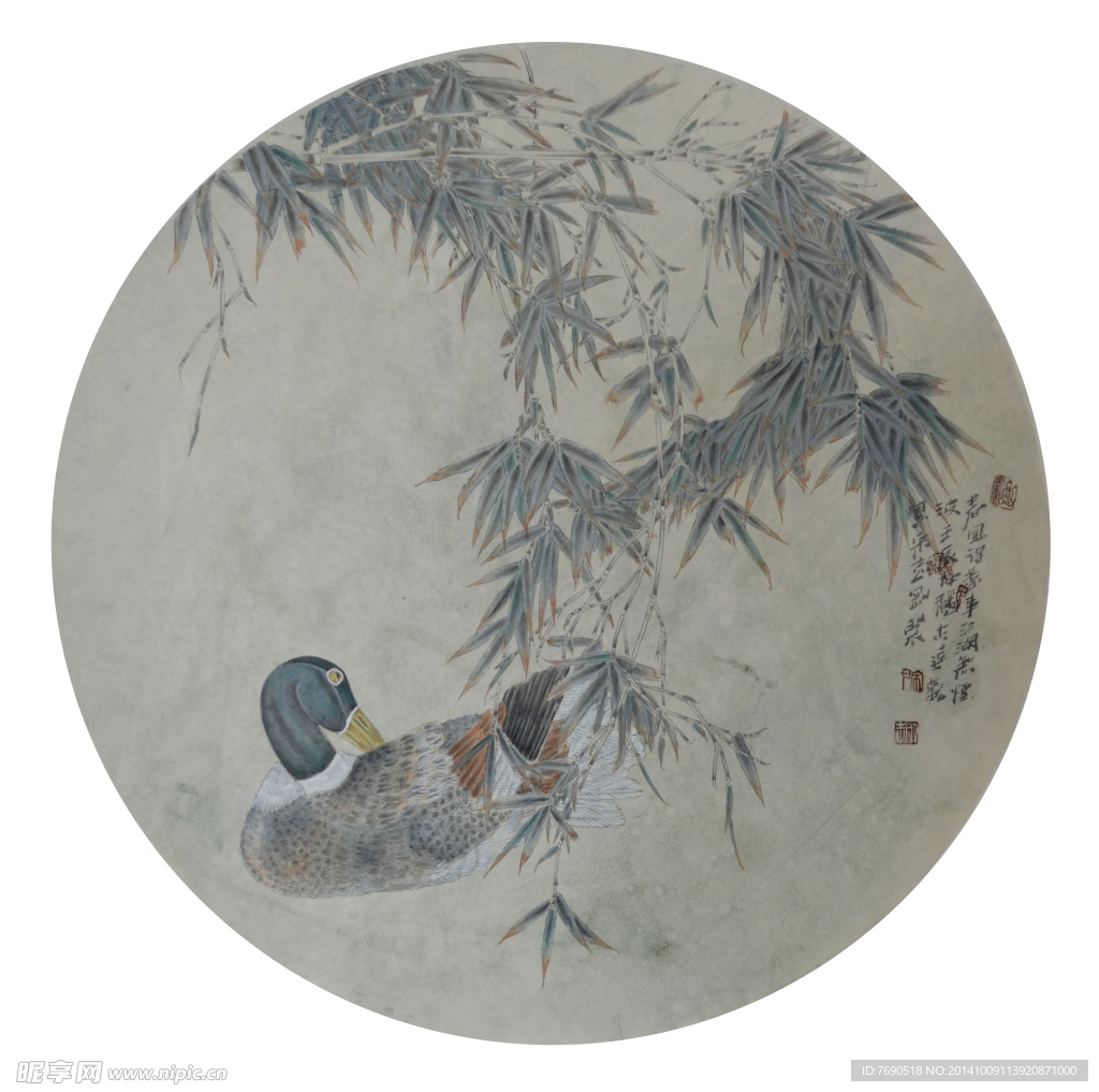 中国画花鸟扇面作品