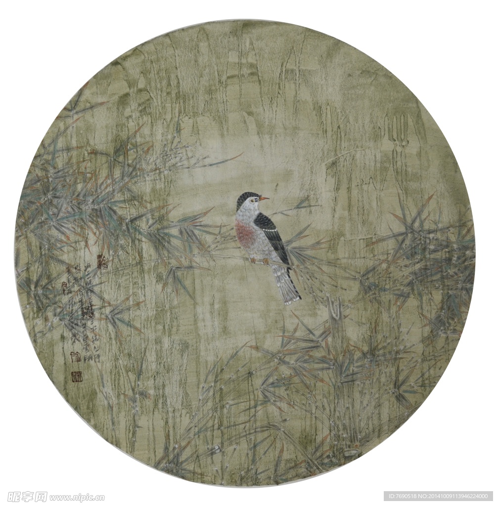 中国画花鸟扇面作品