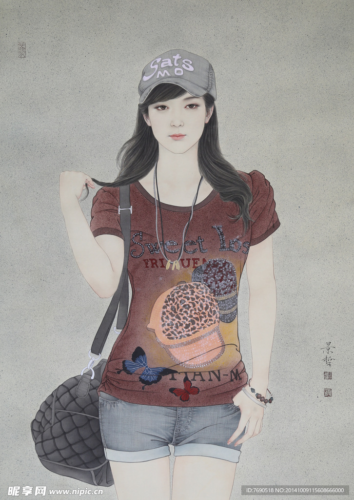 中国画工笔画现代美女