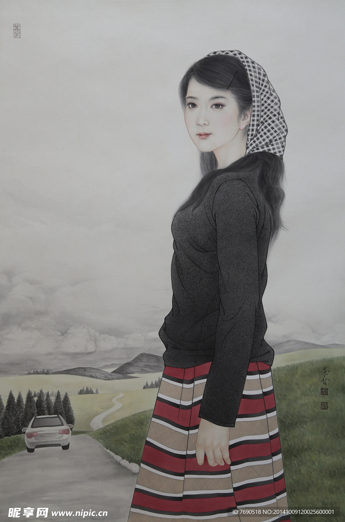 中国画工笔画美女