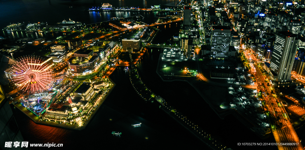 日本横滨夜色全景