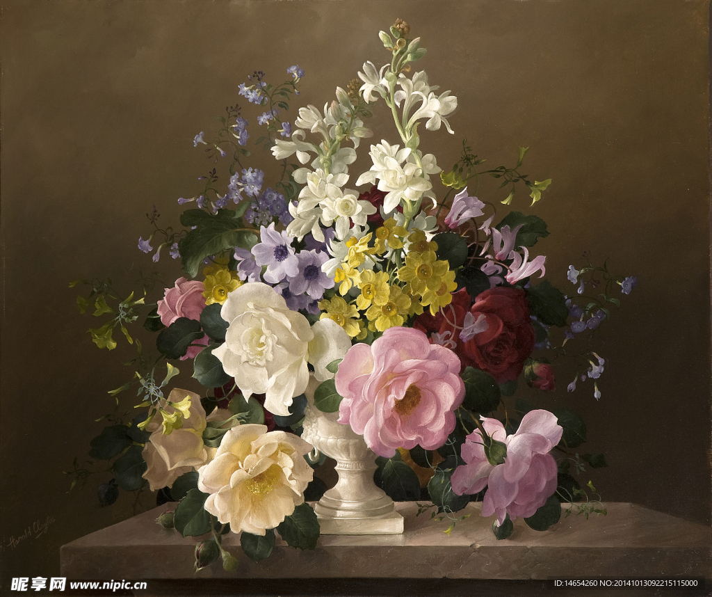 高清 花卉 油画