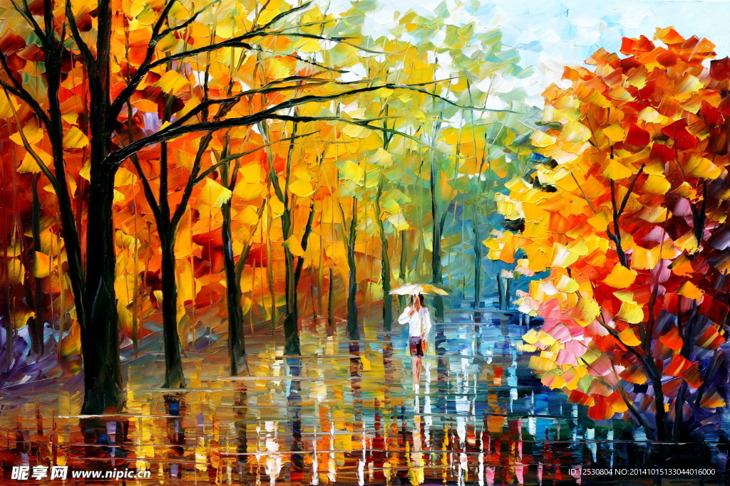 秋色枫林抽象风景画油