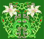 中式 花纹 绿色 百合