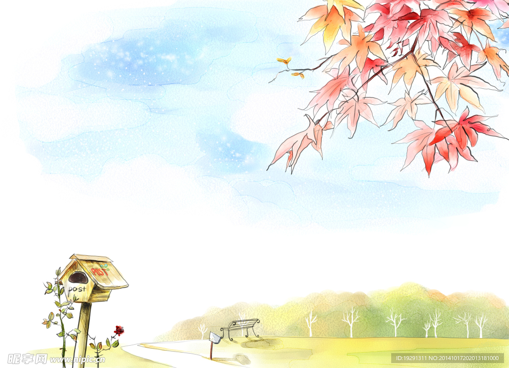 枫叶风景插画