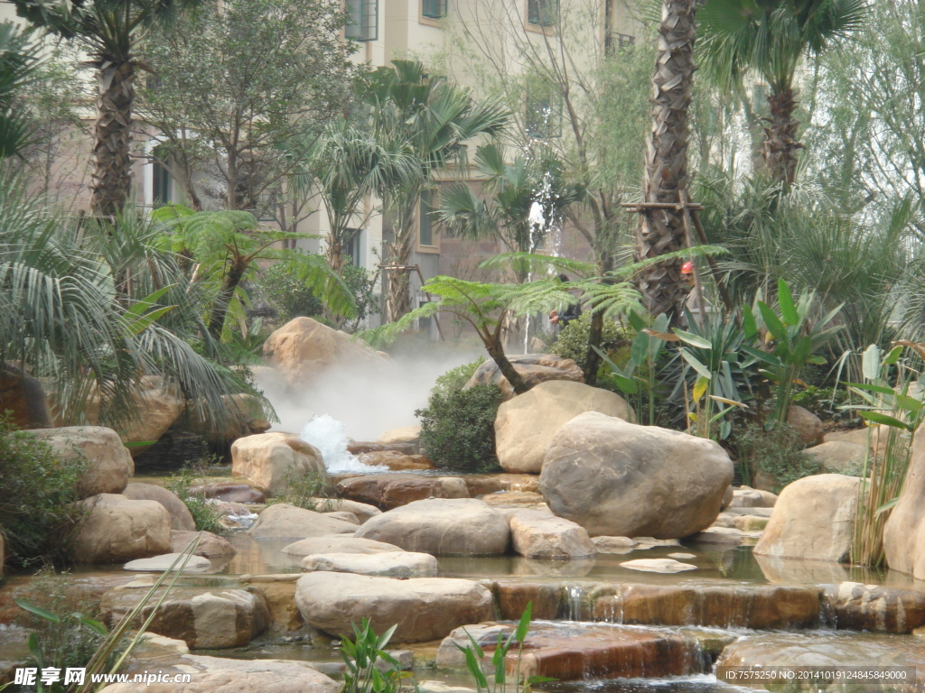 小区景观 绿化 喷泉