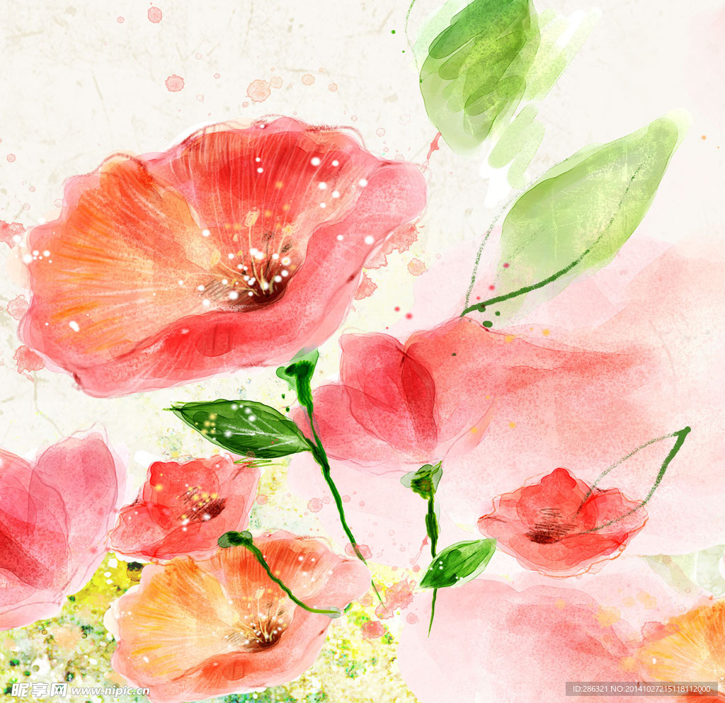 手绘花无框画