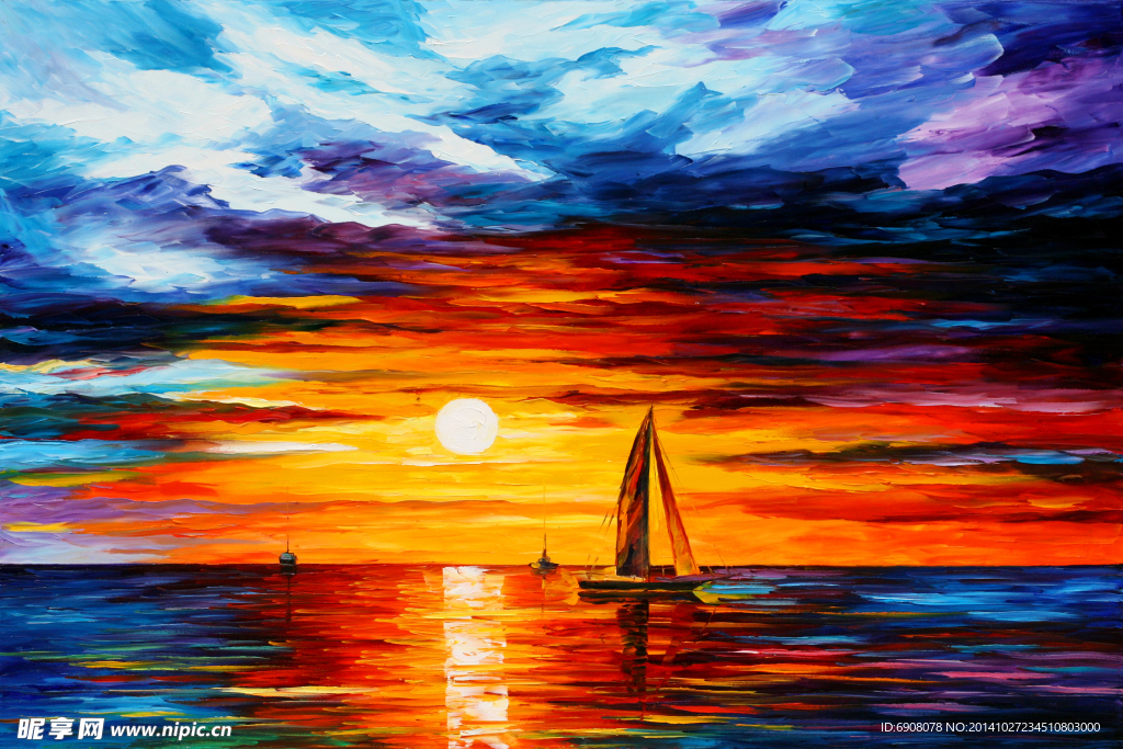 现代海上日出油画