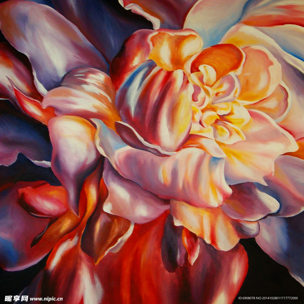 现代抽象花卉背景油画