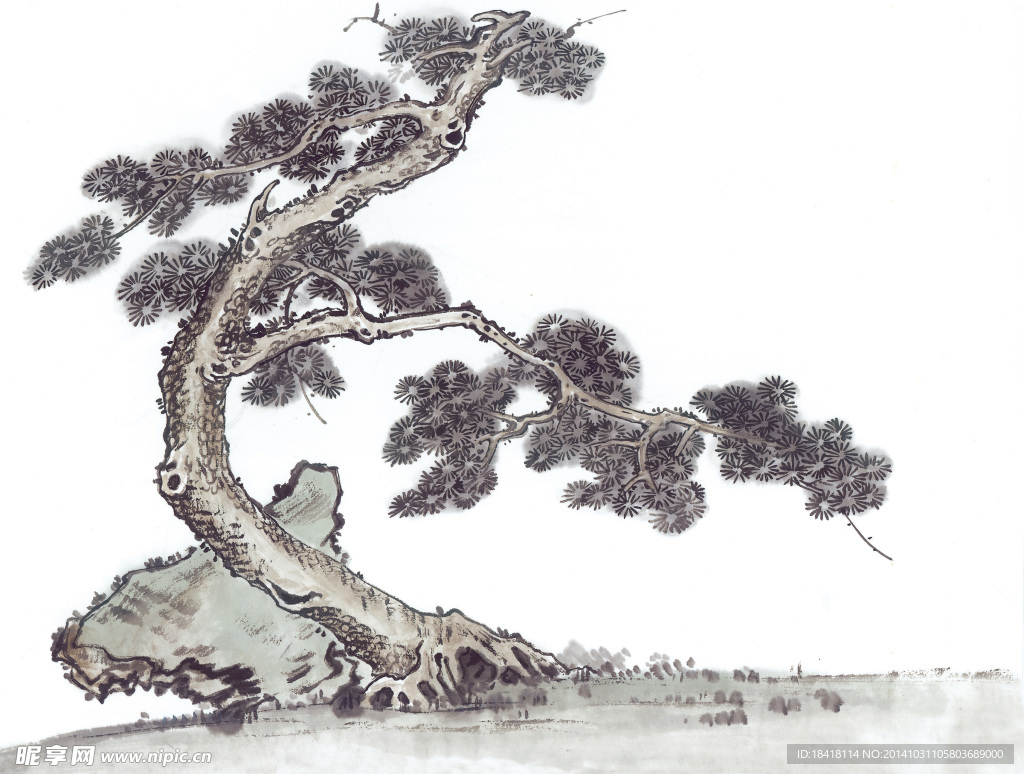 国画古树山石