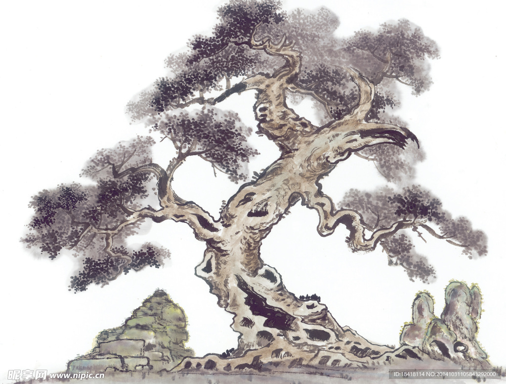 国画古树山石