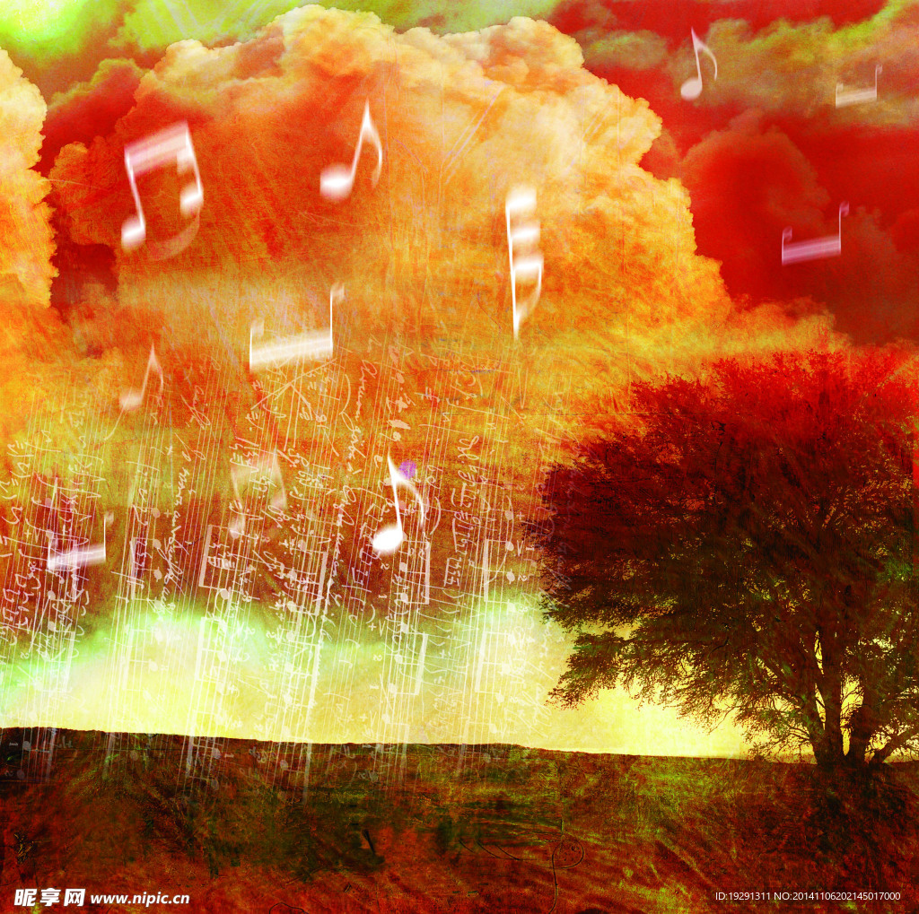 树木音乐符油画
