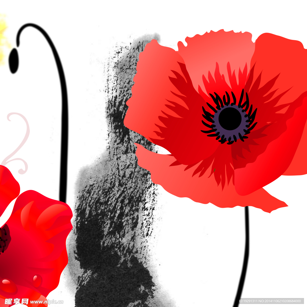 红花水墨画