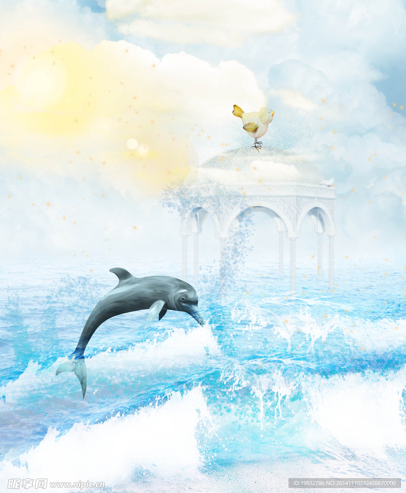 海上神殿psd分层背景
