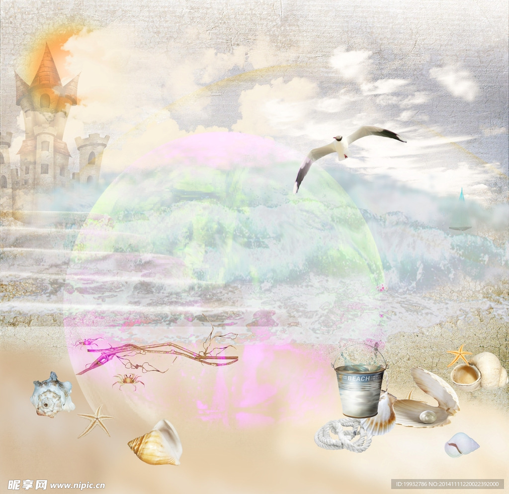 psd分层海滩梦幻背景