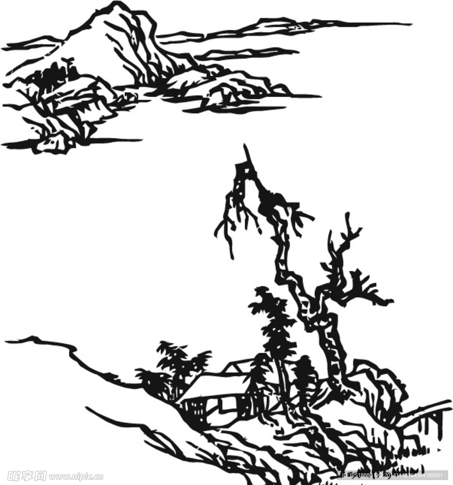 水岸远山树