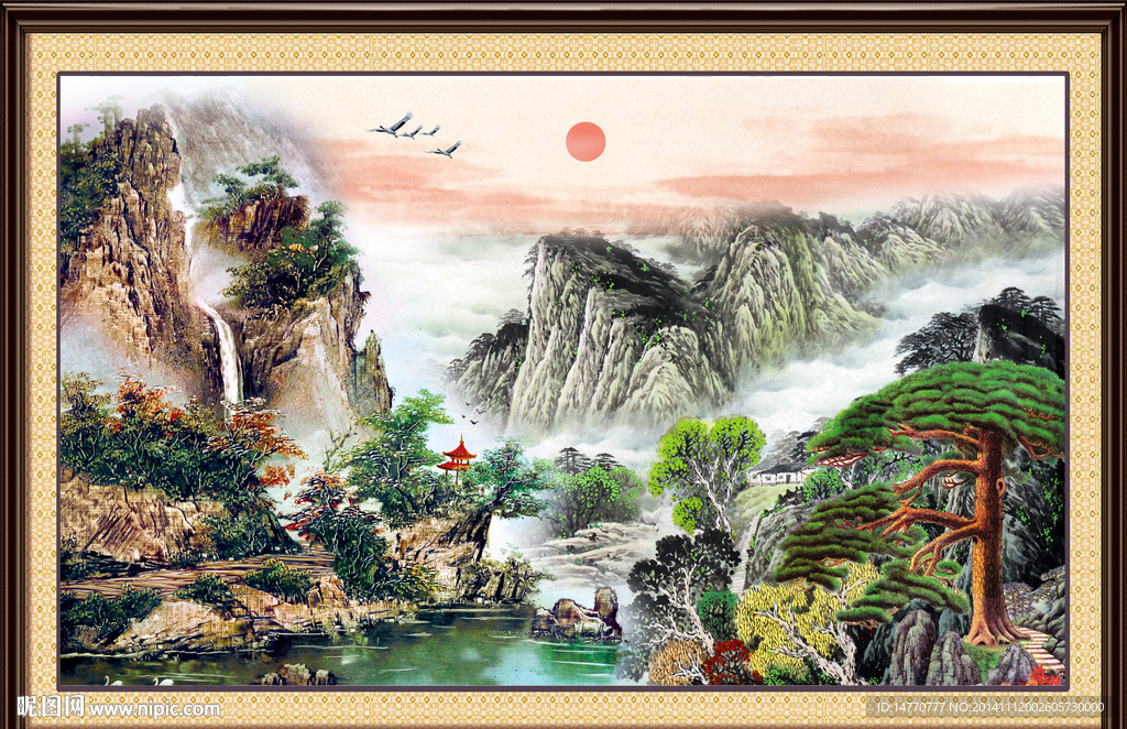 国画迎客松