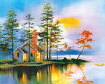 小屋风景油画