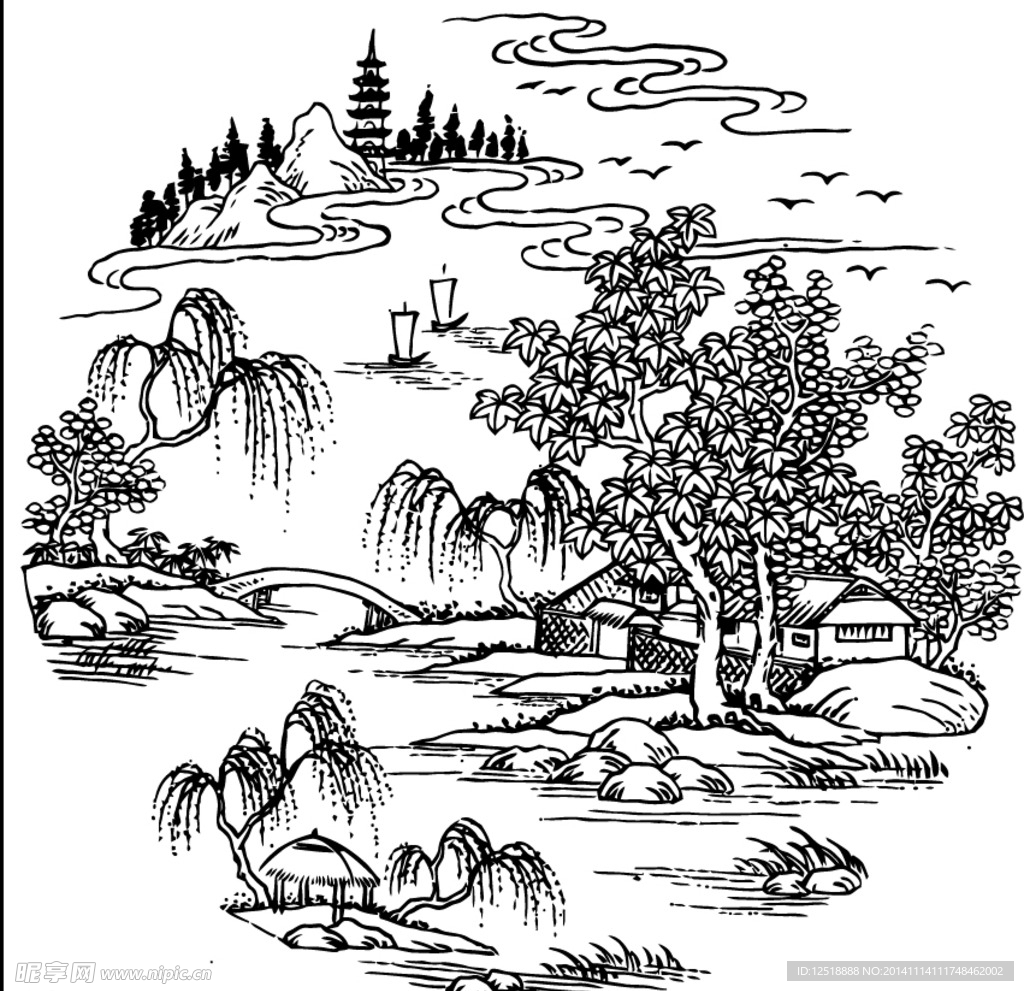 山村树木房子