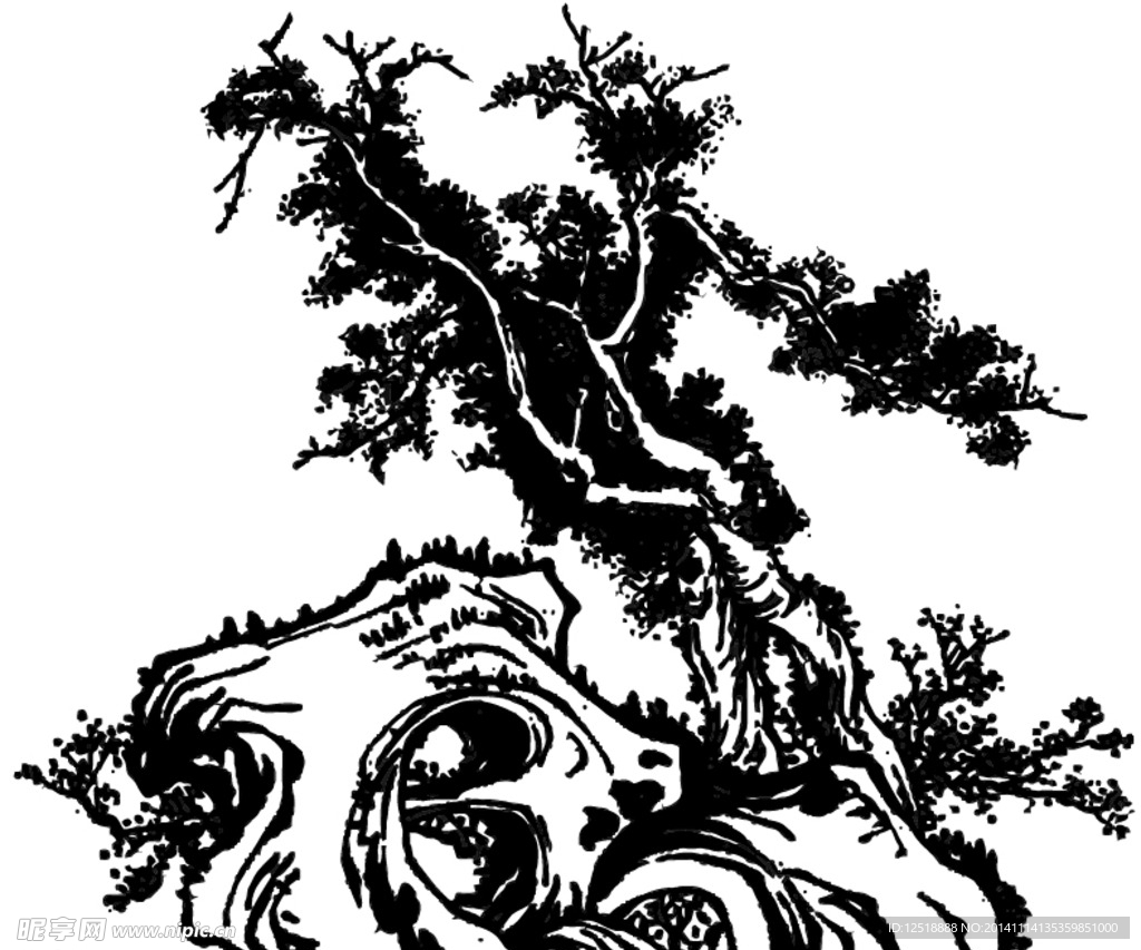 岩石古树