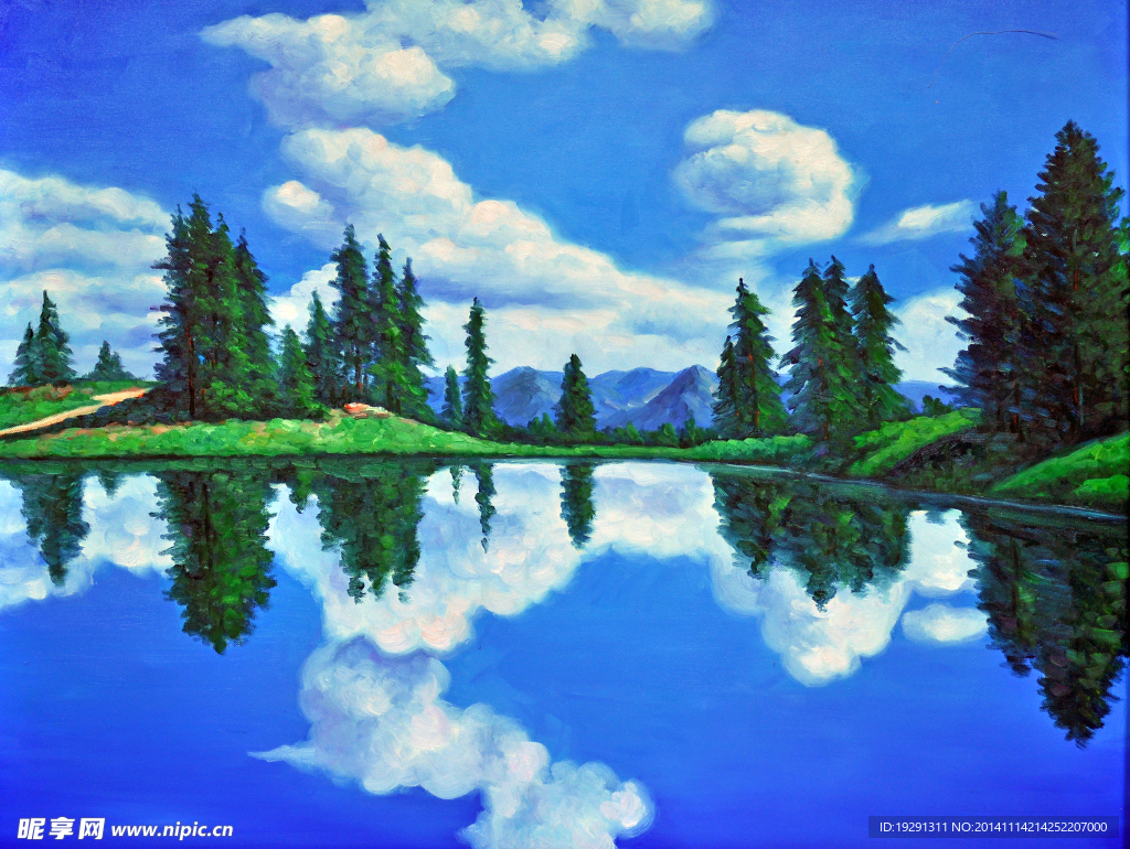 树木湖水风景