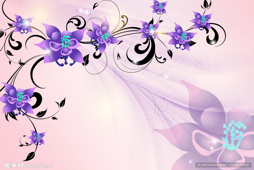 紫色 花纹背景墙