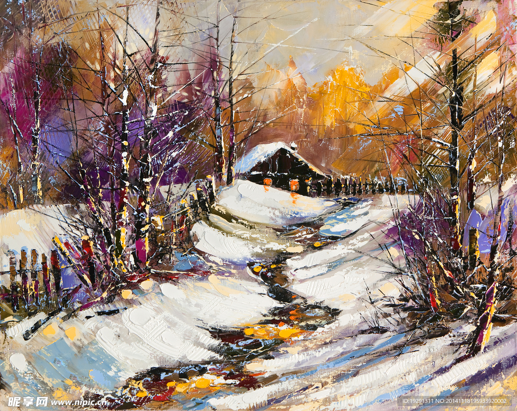 雪山风景油画