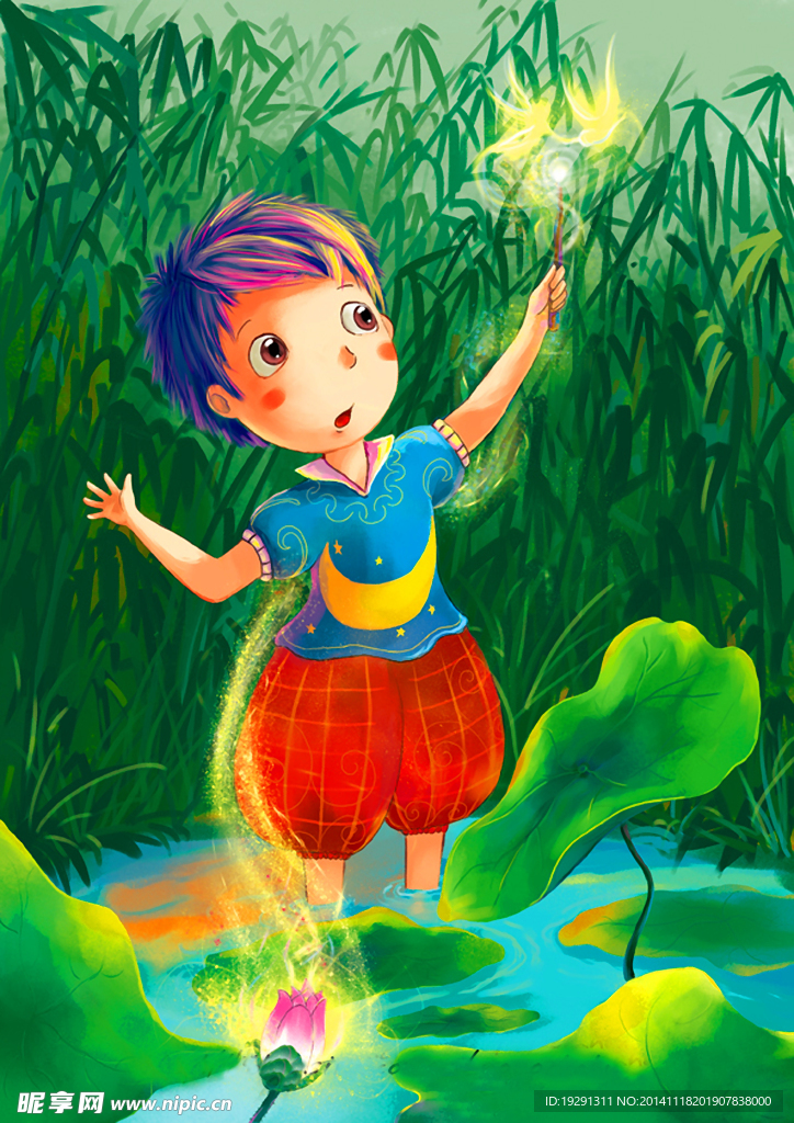 小孩风景油画