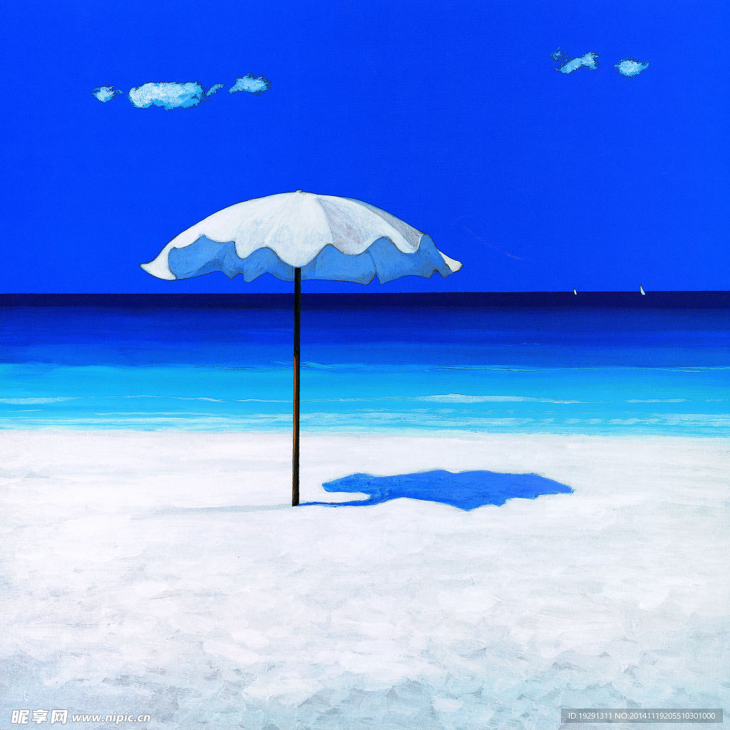 太阳伞海滩油画