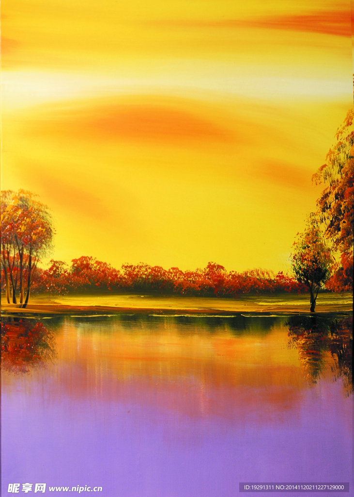 湖水风景油画