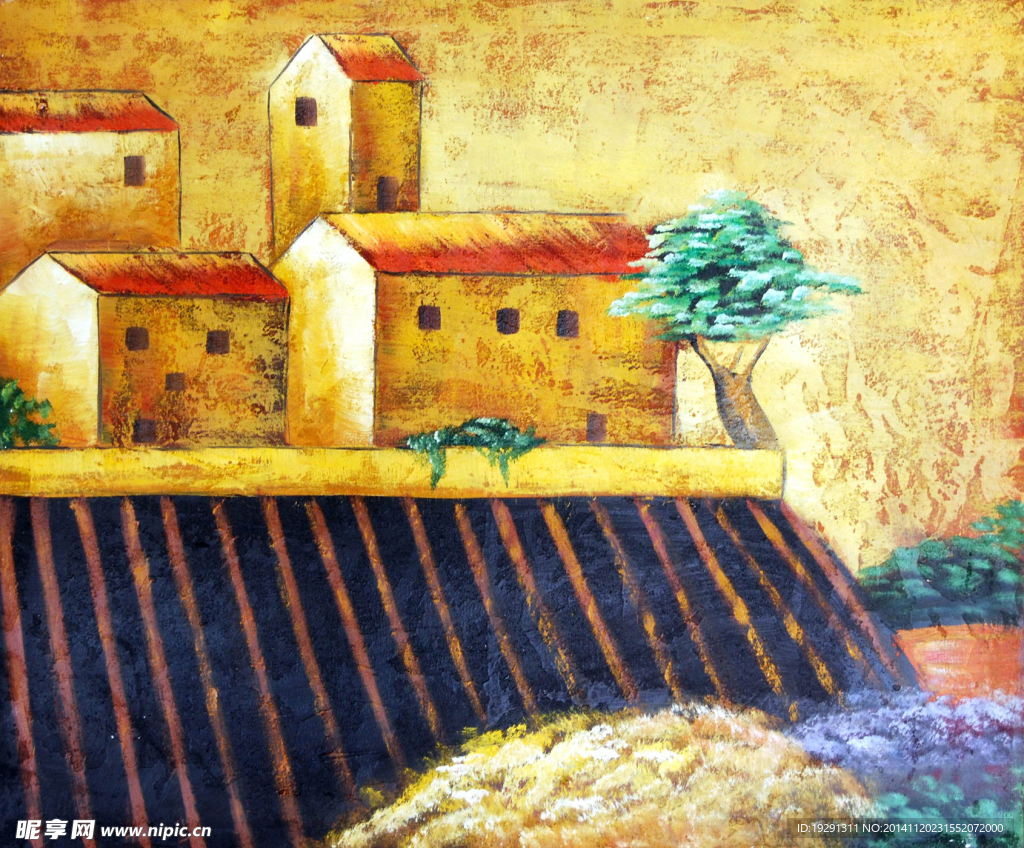 房屋风景油画