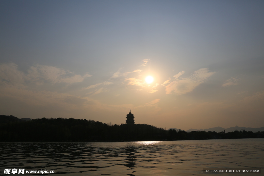 杭州西湖夕阳景色