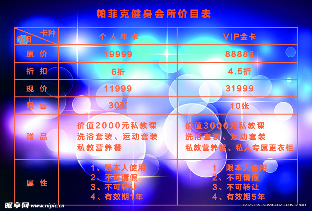 价目表