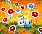 小羊花卉油画