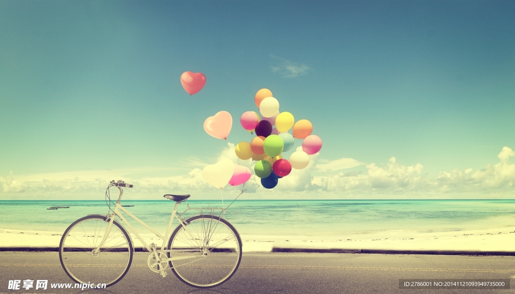 海边 自行车 气球