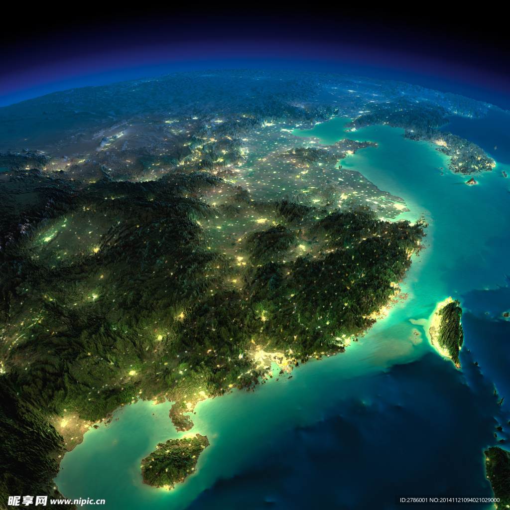 中国夜晚卫星照片