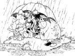 雨天打伞素描漫画