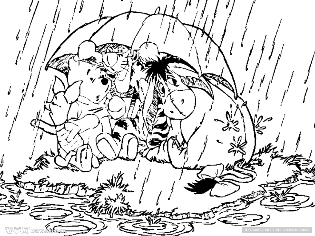 雨天打伞素描漫画