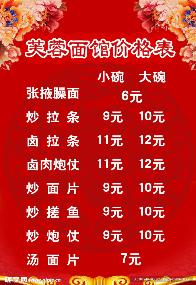 饭馆价格表
