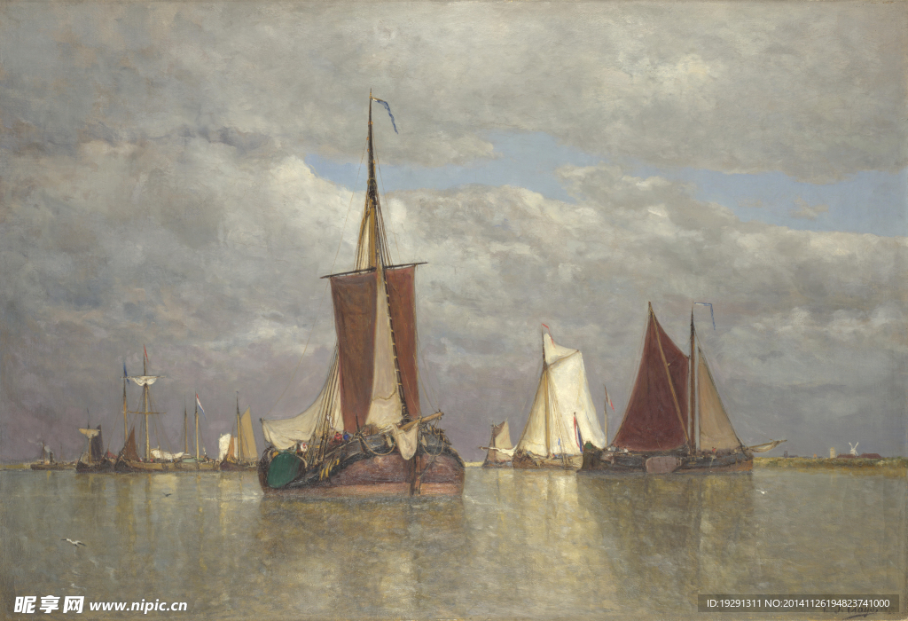帆船风景油画