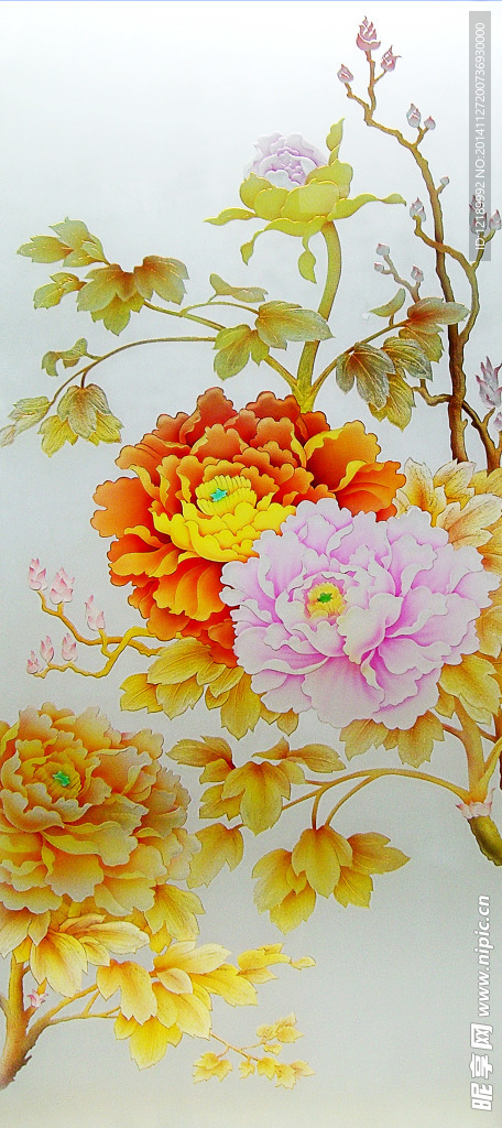 艺术玻璃 花开富贵