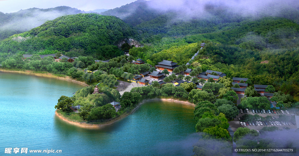 寺院建筑景观鸟瞰图