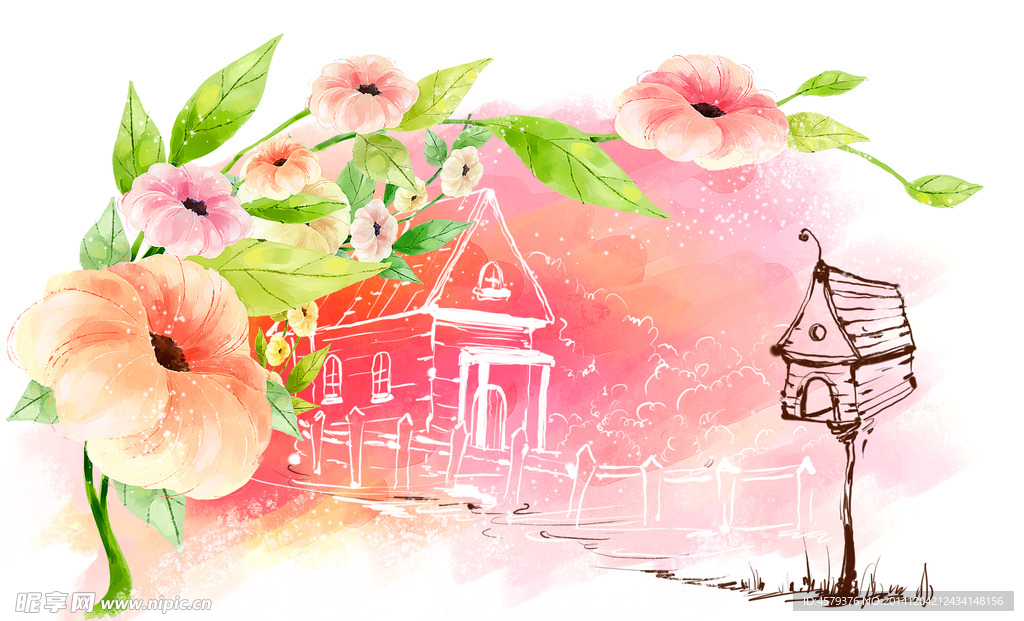 唯美粉色背景花朵