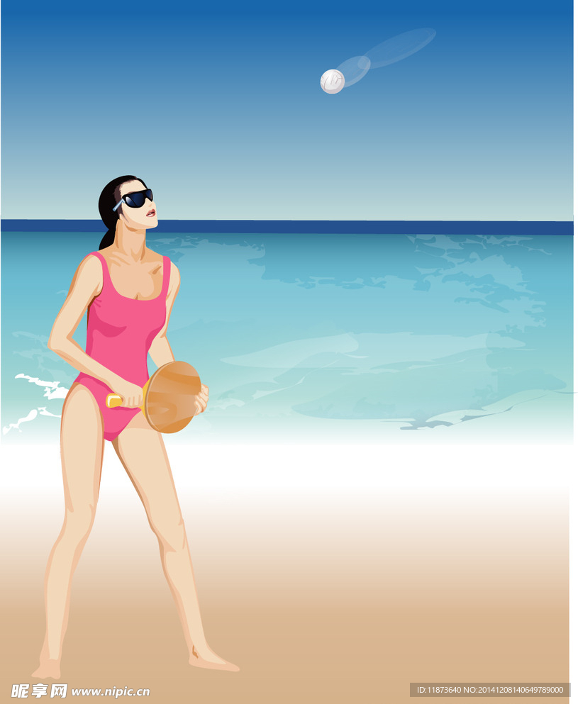 夏日海滩女郎设计矢量素材