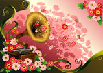 矢量鲜花卡通留声机