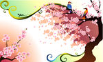 矢量梅花鲜花小鸟
