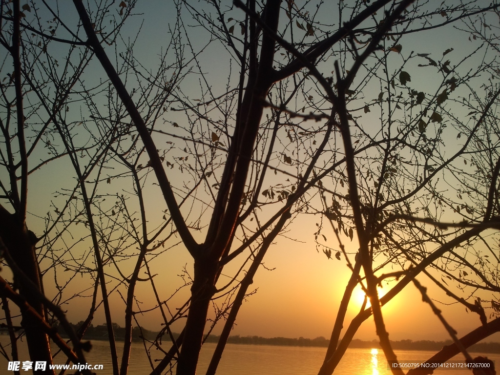 夕阳湖景