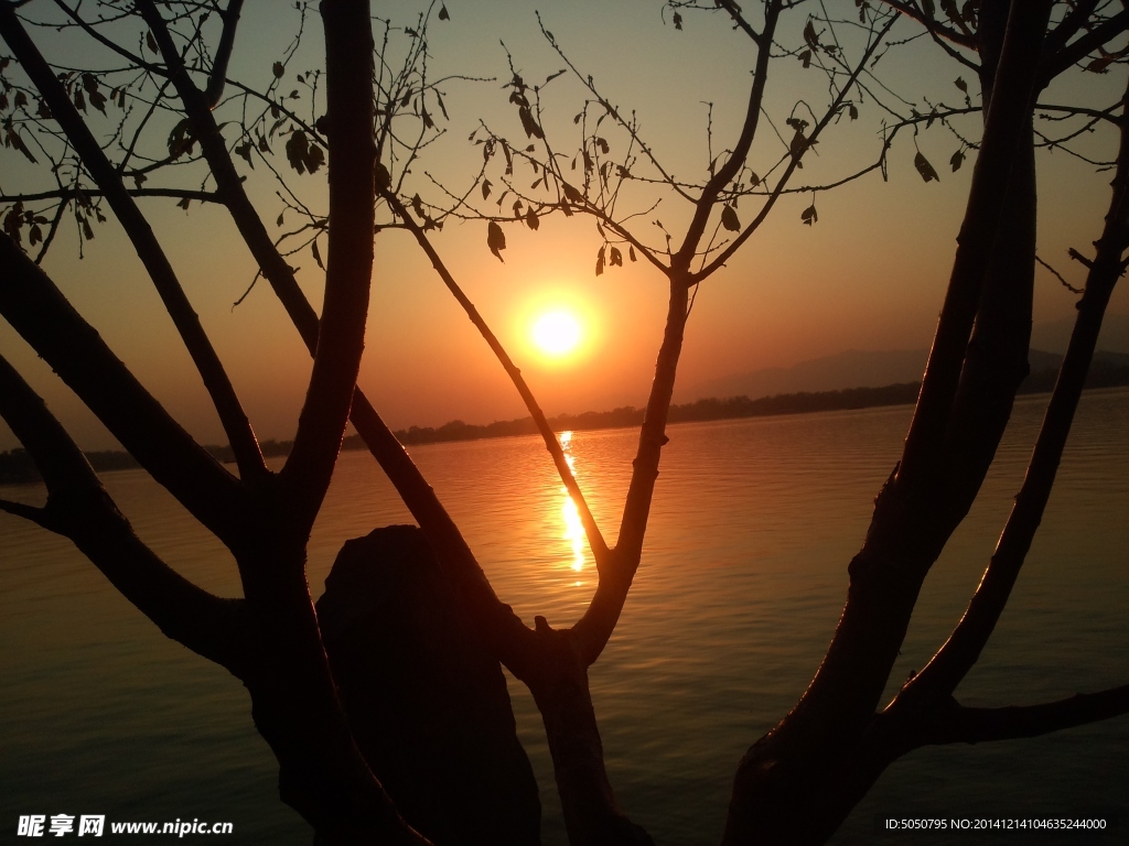 夕阳湖景