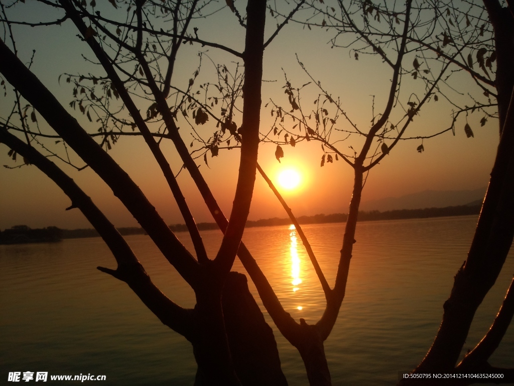 夕阳湖景